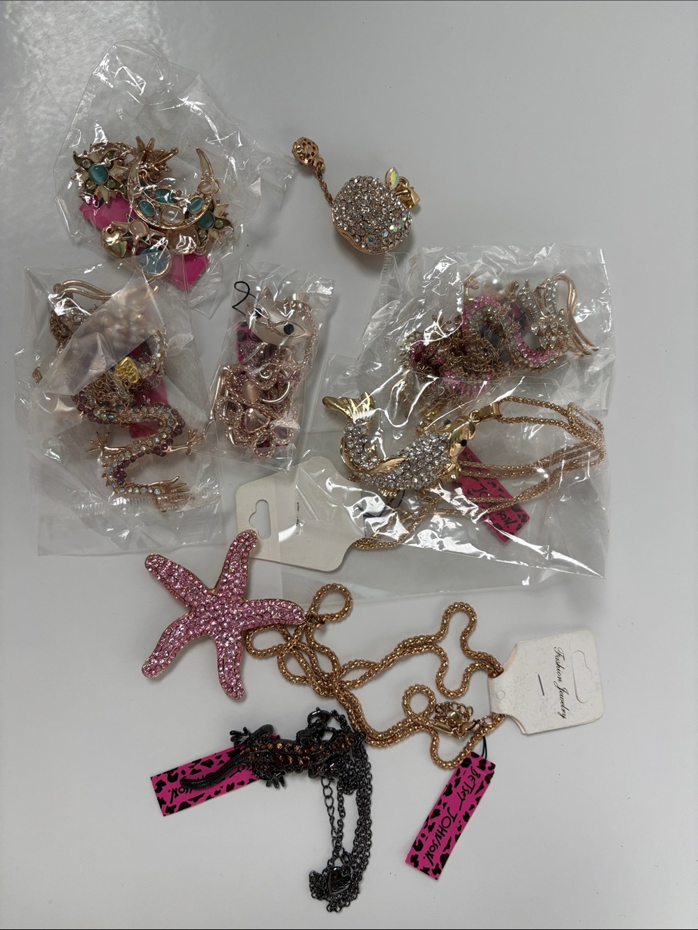Fashion Jewelry Pink & Gold Women's Necklace Lot with Starfish Pendant